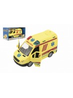 Auto ambulance plast 20cm na setrvačník na baterie se zvukem se světlem v krabici 26x15x12cm