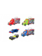 Auto kamion +auto 2ks závodní plast na volný chod 3 barvy 5x7x16cm