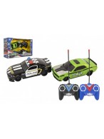 Auto RC 2ks policejní honička plast zelené 18cm na dálk. ovl. na bat. v krabici 36x22x12