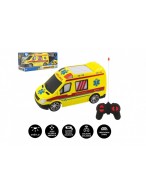 Auto RC ambulance plast 20cm na dálkové ovládání 27MHz na baterie se světlem v krabici 28x13x11cm