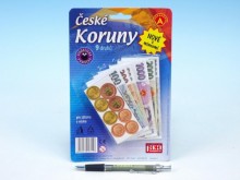 České koruny peníze + mince do hry na kartě 15x16cm