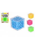 Bludiště kostka hlavolam plast 5x5cm 4 barvy na kartě