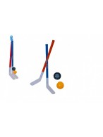 Hokejka pozemní 2ks plast 72cm + florbalový míček +plastový puk v síťce