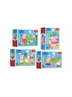 Minipuzzle 54 dílků Šťastný den Prasátka Peppy/Peppa Pig 4 druhy v krabičce 9x6,5x3,5cm 40ks v boxu