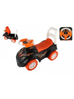 Odrážedlo černo-oranžové plast 66x28cm na baterie se zvukem v krabici 31x66x32cm