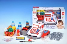Pokladna digitální plast 30cm s doplňky na baterie se zvukem se světlem v krabici