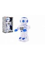 Robot jezdící plast 27cm Ang. mluvící na baterie se světlem se zvukem v krabici 18x28x11,5cm