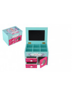 Skříňka šperkovnice Princess 3 zásuvky odklápěcí vrch se zrcátkem dřevo 16x12,5x12cm v krabici